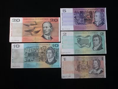 Australian Decimal Banknotes Set Commonwealth Of Australia $1 $2 $5 $10 $20 FH01 • $249.95