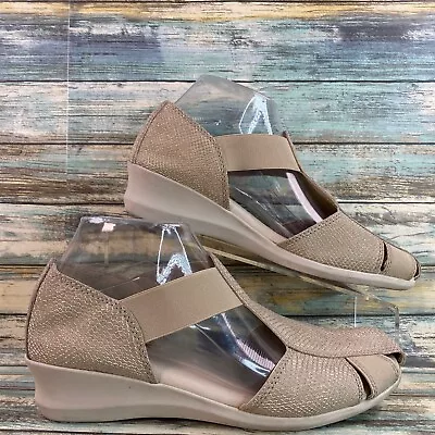 The Flexx Wedge Slip On Sandals Size 9.5M Metallic Taupe Leather Womens • $20