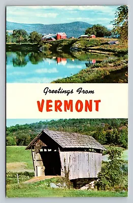 Greetings Vermont Mount Mansfield & Covered Bridge VINTAGE Postcard 0081 • $5.98