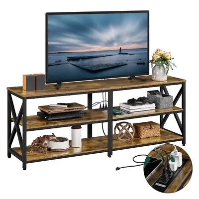 Industrial TV Stand With Power Outlet For 75  TV TV Table W/ 3-Tier Open Shelves • $129.99