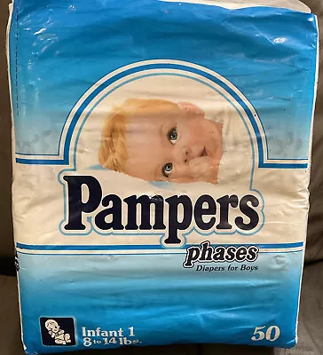 Vintage Pampers Diapers Blue Bag Of 50 Unopened Infant 1 • $499