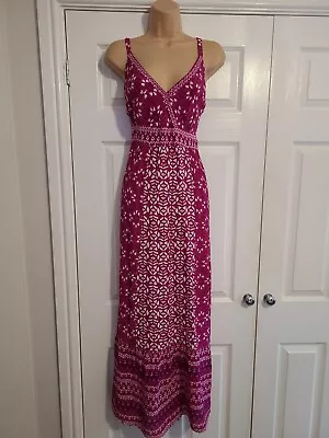 Cerise Pink & White Strappy Summer Maxi Dress Size 16 By Vanilla Sands • £22