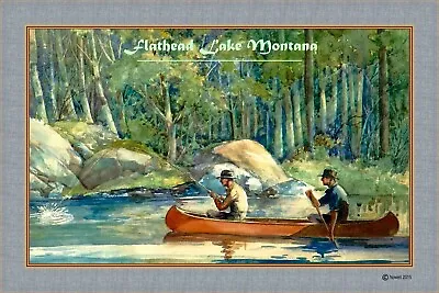 Travel Poster 20 X 30 Flathead Lake Montana Canoe Fly Fishing • $29.95