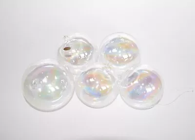 (5) Vintage Silvestri Blown Clear Glass Christmas Ornament Iridescent Ball Lot • $39
