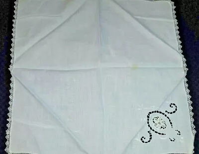 4 Point De Venise White Linen Embroidered Table Napkins 16  X 16 1/2  Vtg • $20