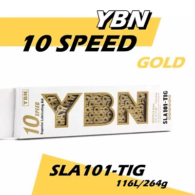 YBN SLA101-TIG Ti-N Coating 10 Speed Bike Bicycle Chain 116 Link Gold • $66