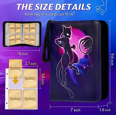 Mewtwo Pokemon Inspired Card Binder Album Collection Pocket 400 Trading CardCase • $12.95