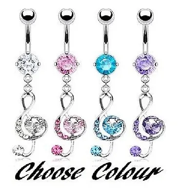 £3.93 • Buy New Stunning Crystal Treble Clef Dangle Belly Bar Music Note Piercing (F44L)