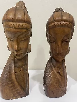 $45 • Buy Vintage Asian Wood Carved Sculpture Female Face/bust 10 Inches Tall Statues