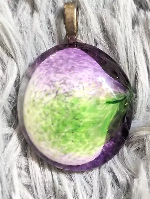Art Glass Round Shaped Pendant Choker Jewelry Artisan Murano Style Green Purple • $7.91