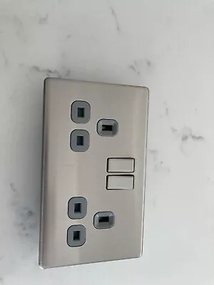 LAP 13AMP Switched Socket Outlet - Stainless Steel With Grey Insert • £3.99