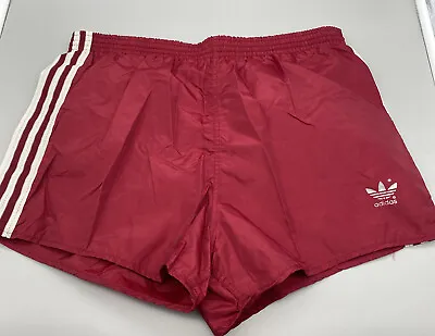Vintage Adidas Trefoil High Cut Running Shorts Lined Maroon Men's Size M 32-34 • $74.99