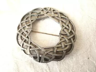 Large Vintage Silver Tone Celtic Circle Wreath Pin Brooch 2 3/4 In. • $17