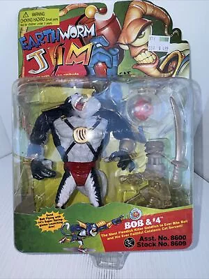 Vintage EARTHWORM JIM Rare Cat BOB & # 4 Playmates 1994 Action Figure NEW MOC • $19