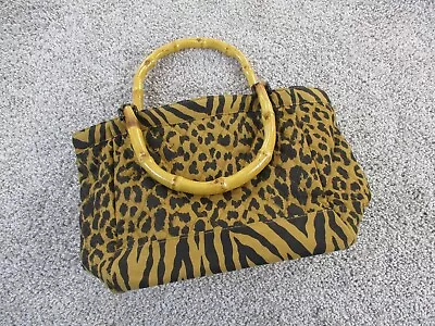 Vintage Helen Welsh Group Purse Quilted Leopard Print Bamboo Handles Zip Close • $39.99