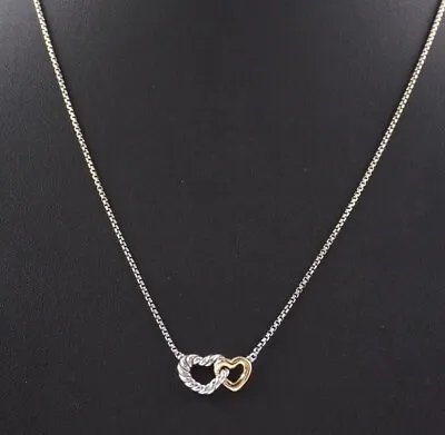 David Yurman Silver & 18K Gold Cable Collectibles Interlocking Heart Necklace • $285