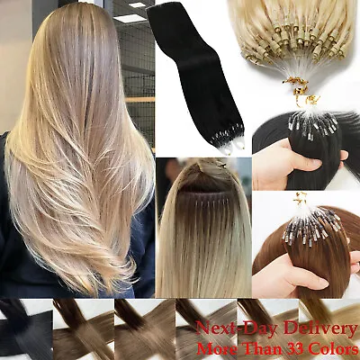 14''-24'' Double Drawn Micro Loop Ring Remy Human Hair Extensions Blonde 7A UK • £23.99