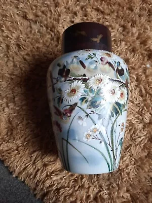 Chinese Massive Milk Glass Vintage Hand Painted Glass Vase Birds Flowers Enamel • £144