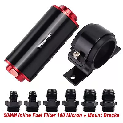 Universal Inline Fuel Filter High Flow 100 Micron Cleanable 6AN/8AN/10AN Adapter • $21.99