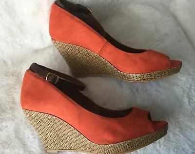 £8.99 • Buy Zara Orange Wedges With Brown Ankle Strap & Hessian High Heels Uk 7 Eur 40