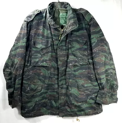 Tiger Stripe Camo Field Jacket Vietnam Jungle Pattern Army Coat Cold Weather XL • $64.99