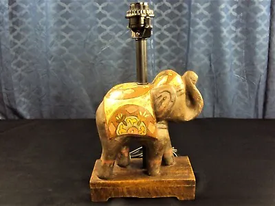 Vintage Pre-owned Ceramic Hand Painted Elephant On Wood Base Table Lamp Nice  • $50