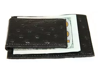 Ostrich Embossed Leather Slim Magnetic Money Clip 3 Credit Card Holder Black • $8.98