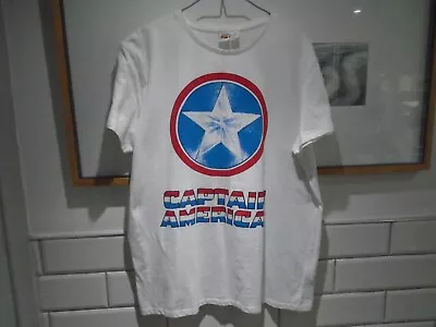 CAPTAIN AMERICA T-shirt XL White Retro Cotton Marvel • £11.99