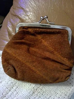 Vintage Coin Purse Double Pockets Genuine Brown Leather Pouch • $5.20