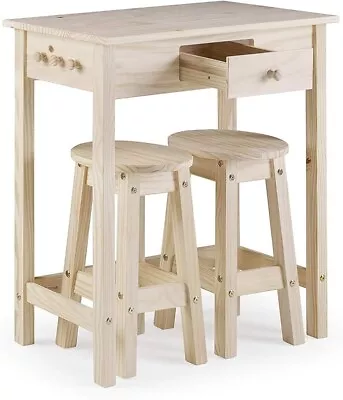Solid Wood Unfinished Breakfast Bar Table With Stools • $244.99