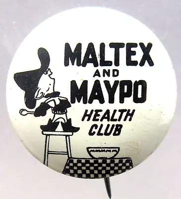 1960's MALTEX & MAYPO HEALTH CLUB Cereal 7/8  Tin Pinback Button • $24.99