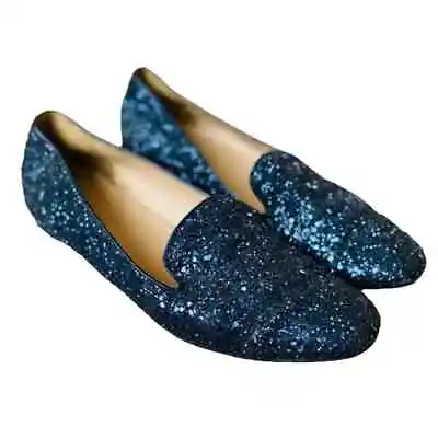 J. Crew Darby Blue Glitter Loafers Women's Shoes No Flaws Sz. 8 • $34.88