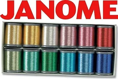 £59.88 • Buy Janome Metallic Embroidery Thread Box Set - 12 Pieces 250 Metres Each Polyester
