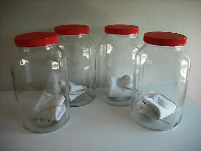 4 Pack-1 Gallon Mason Jar Glass Jar Wide Mouth W/ Airtight Lid Muslin Cloth • $29.99