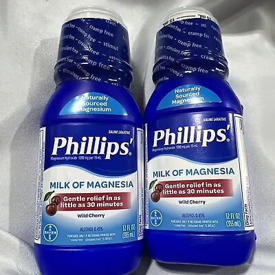 Phillips Milk Of Magnesia Saline Laxative Cramp Free Wild Cherry 12 Oz Pack Of 2 • $18