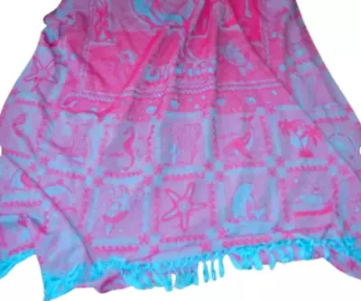 Throw Blanket Bed Sofa Mexico Beach Fish Starfish Ocean With Tassels Blue Pink • $11.88