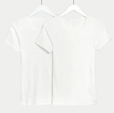 M&S Womens Thermal Short Sleeve Top 2 Pack Pointelle Soft Warm Cream Size 20 • £17.99