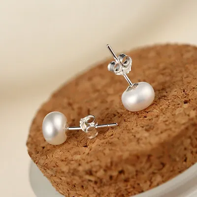 New 925 Sterling Silver Lovely 5.5mm - 6mm Freshwater Pearl Stud Earrings • $9.99