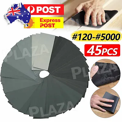 $9.85 • Buy 45PCS Sandpaper Mixed Wet And Dry Waterproof 120-5000 Grit Sheets Assorted Wood