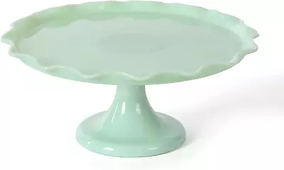 Highbrook 11  Handmade Jadeite Glass Cake Stand Round Ruffle Trim Green • $55.38