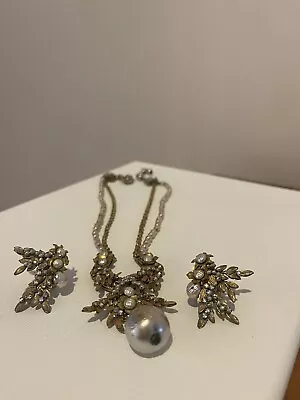 Vintage Miriam Haskell Baroque Faux Pearl Necklace And Earring Set • $235