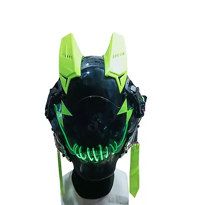 $328.80 • Buy Cyberpunk Mask Green EL Light Helmet Horns Club Party Festival Cosplay Props