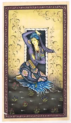 A Persian Woman - Hand Miniature Qajar Painting Gouache & Gold Art 6x11 Inches • $609.99