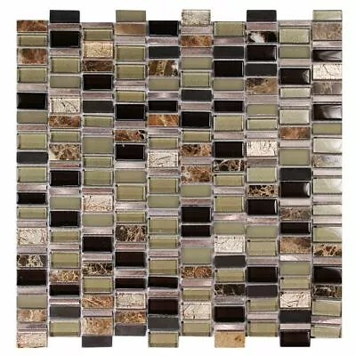 Ole Cafe Brown Mix Glass Metal & Stone Mosaic Tile Backsplash Wall Tiles • $27.95