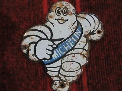 VINTAGE MICHELIN TIRES BIBENDUM MAN OLD PORCELAIN ENAMEL METAL SIGN 5  X 5.5  • $51.99