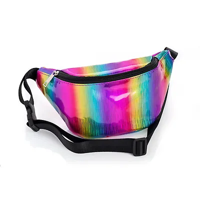 Metallic Rainbow Pattern Bum Bag Festival Fanny Pack Bum Bag Money Pouch Belt • £3.99