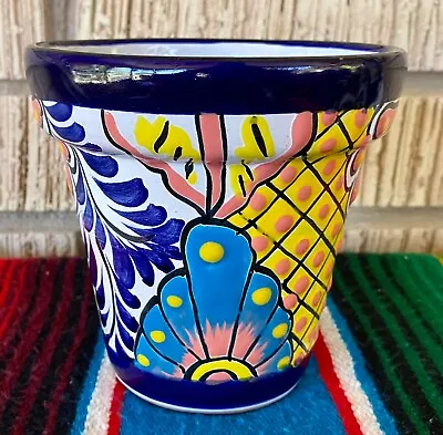 Mexican Ceramic Flower Pot Planter Folk Art Pottery Handmade Talavera #12 • $19.99