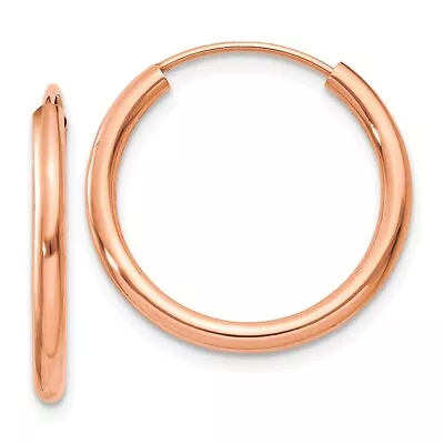 Real 14K Rose Gold Polished Round Endless 2mm Hoop Earrings; Women & Men • $108.62