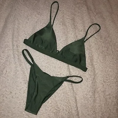 Zaful Shimmer Green Triangle Adjustable Padded Bikini Two Piece Set M 10 • £12