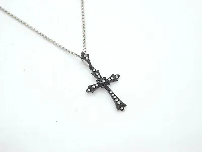 Oxidized 14K Gold Diamond Cross Pendant On Sterling Silver Chain Necklace • $595.05